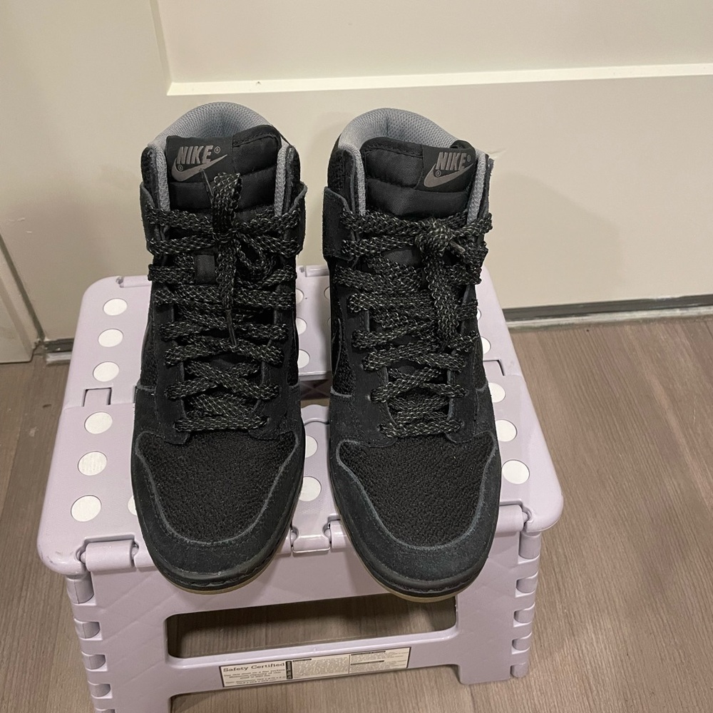 Black wedged sky high Nike dunks